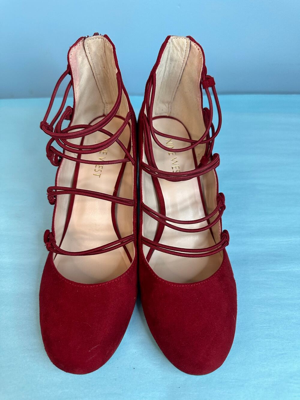 Nine West Korio red suede lace-up block heel pumps Dressy or work Size 6